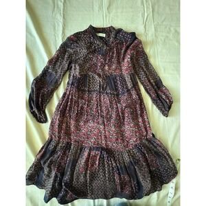 Zara Girls Floral Print Long Sleeve Dress Navy Blue Lined Half Button Size 9/10